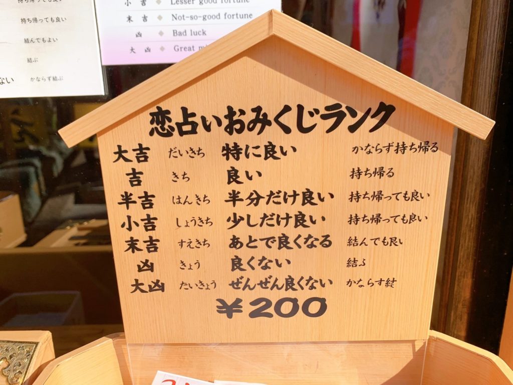 地主神社 恋占い　おみくじ　恋みくじ 吉凶　順番